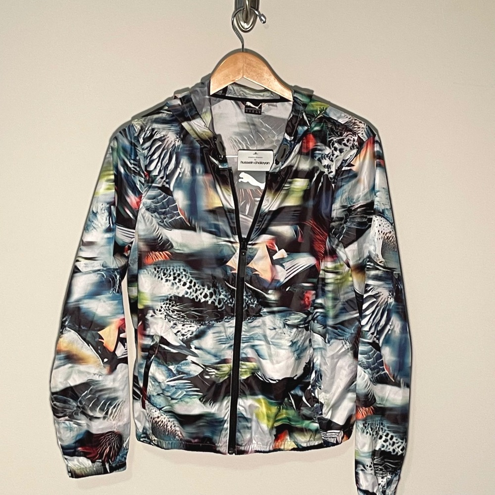PUMA by Hussein Chalayan Woman's XL Windbreaker Jacket Bird Multi Color Print